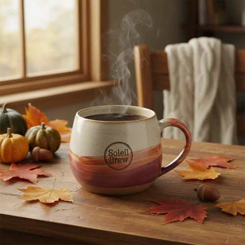 Soleil Brew Classic Ceramic Mug - cozy fall morning lifestyle shot